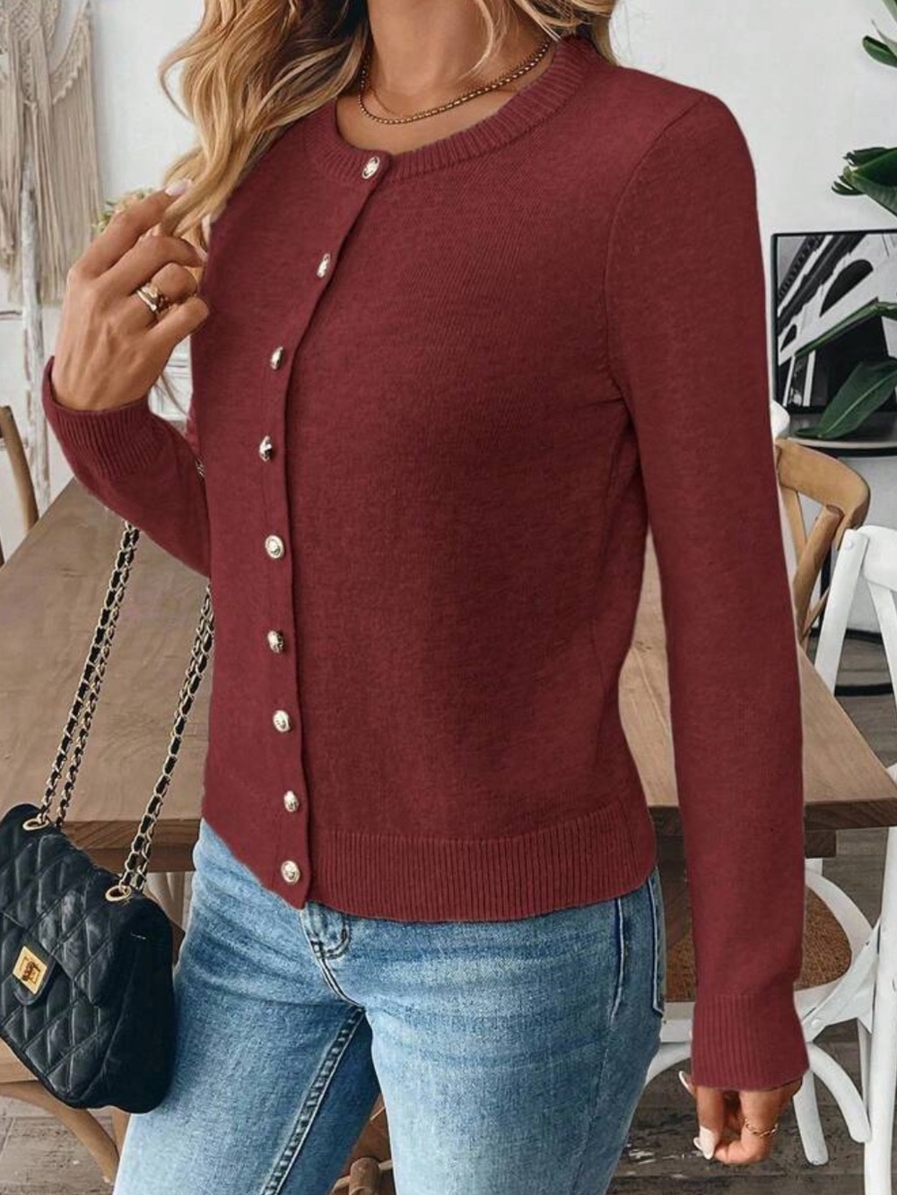 Women’s Burgundy Button-Front Sweater Cardigan - Picture 1 of 1